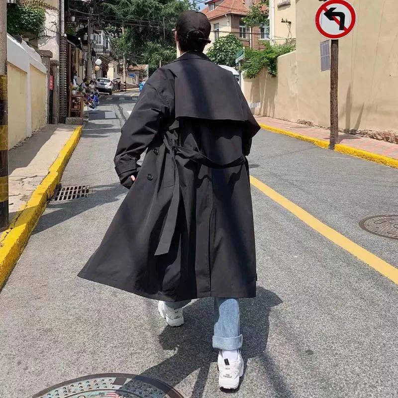 Abrigo Trench para Hombre Primavera Otoño Abrigo Trench para Hombre Streetwear Cortavientos Abrigo Trench para Hombre Sólido Business Casual Suelto Largo