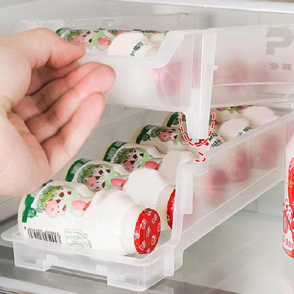 Stackable Beverage Dispenser Rolling Refrigerator Storage Box New Refrigerator Drink Holder