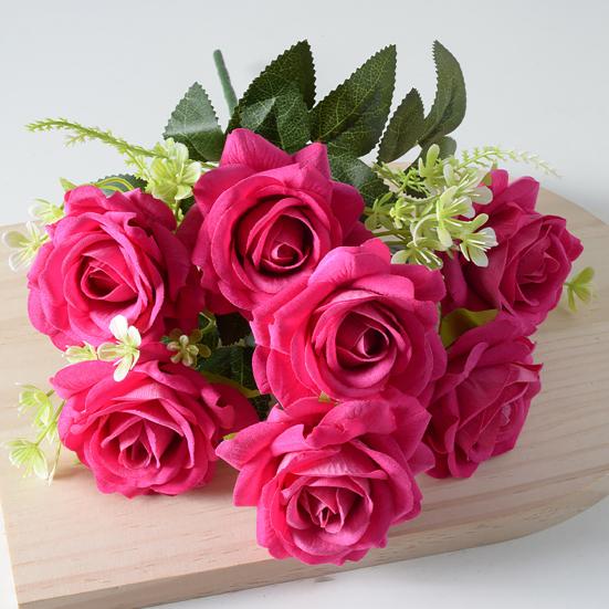 7-Head Artificial Rose Realistic Fake Flower Bouquet Home Office Wedding Party Indoor Outdoor Faux Bloom Table Centerpiece Decoration