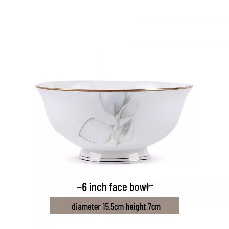 Utoo Ceramic Gold-Rimmed Spring Design Soup Bowl