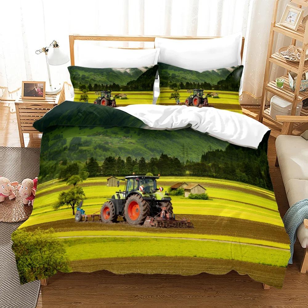 Tractor Bedding Set 3D Printing Farm Tool Cart Home Decoration Pillowcase Quilt Cover Cute Gift To Family and Friends