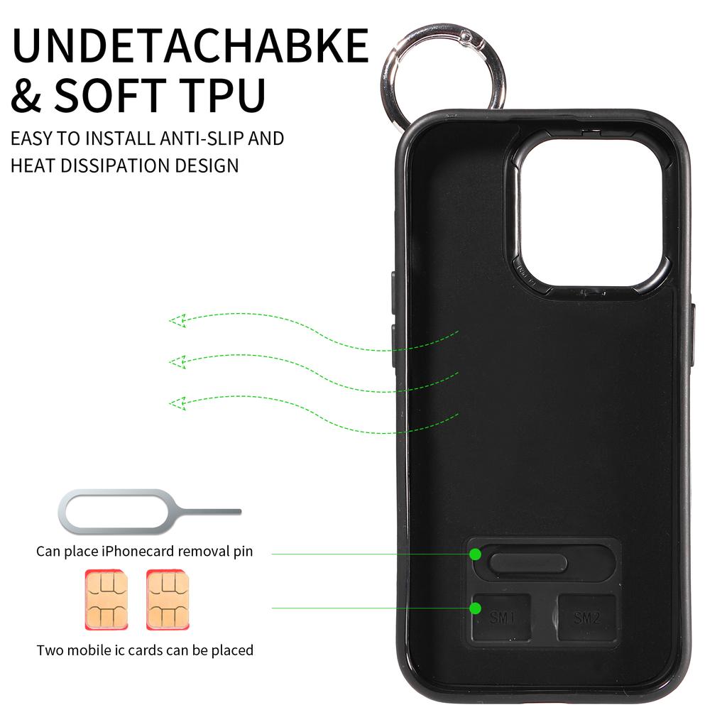 Etui na telefon ze skóry PU z kieszeniami na karty, z pierścieniem na palec i klamrą do paska na nadgarstek do iPhone'a XS, XR, XS Max, iPhone'a 7,8,7Plus,11,11Pro,11Pro,12,13,14,15...