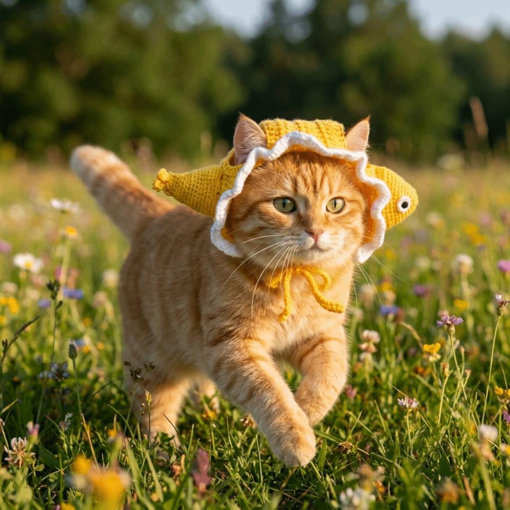 Adjustable Strap Cat Knitted Hat Breathable Winter Dog Cap Funny Pet Cosplay Headwear Cosplay