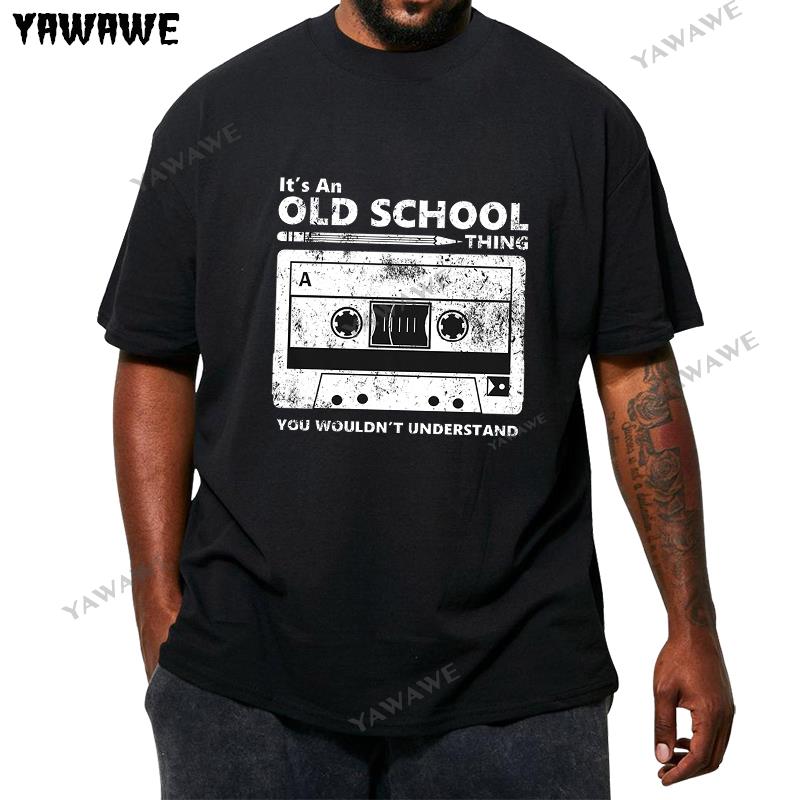 

хлопковая брендовая футболка Кассета Карандаш Магнитофон Наушники Микстейп Олдскул Диджей Футболка Ретро мода Футболка с круглым вырезом XL