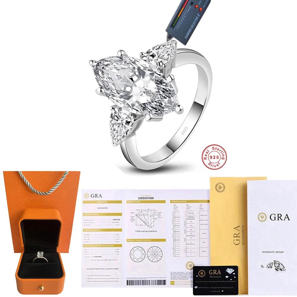 

Cbtb New 925 Silver 4ct Marquise 8*16mm Moissanite Wedding Diamond Engagement Rings for Women Fine Jewelry 4.5&4ct D 8x16MM серебряный