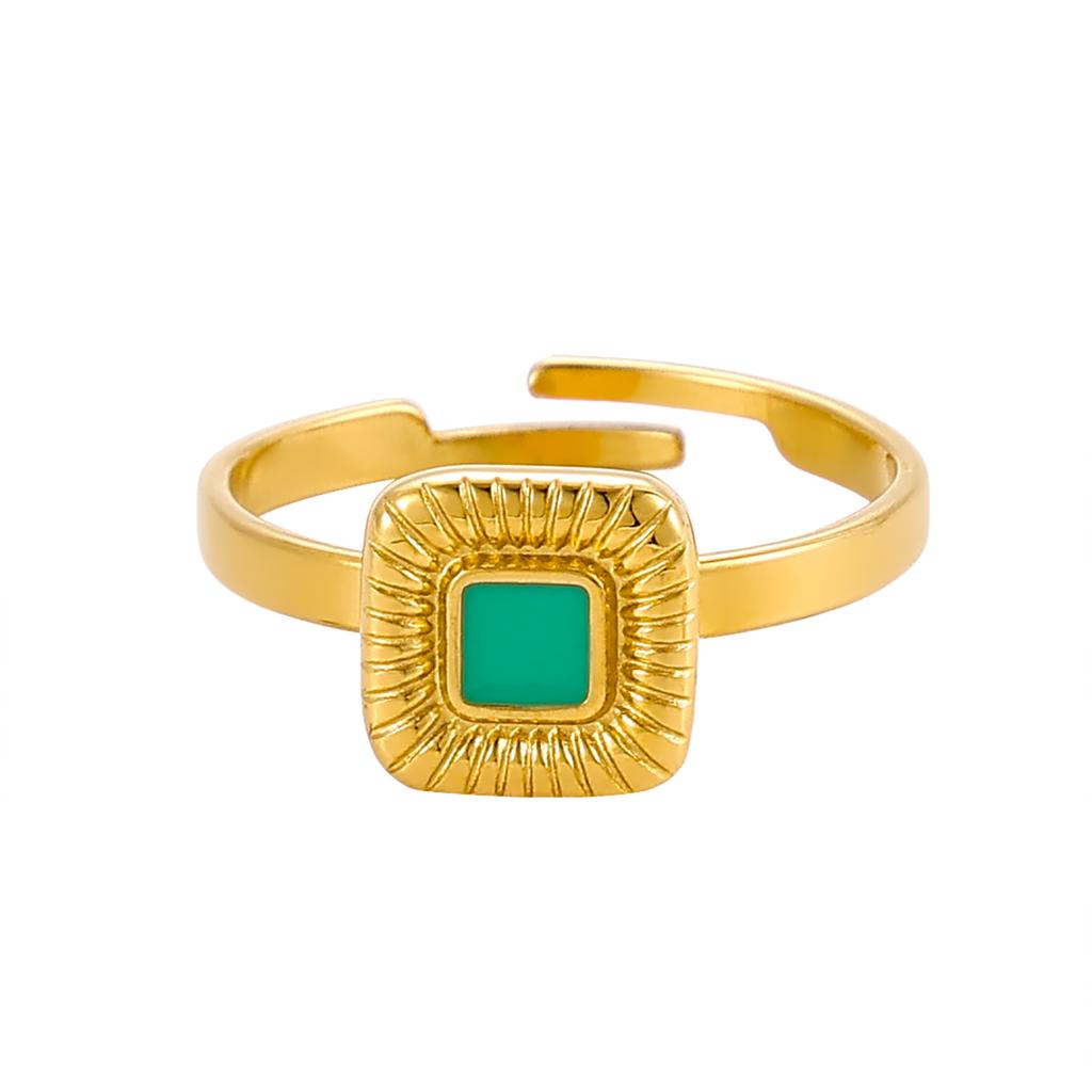 CARLIDANA New Arrival Stone Ring Jewelry Gold Plated Stainless Steel Square Natural Stone Open Adjustable Ring for Women