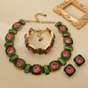 Medieval Fashion Geometric Block Enamel Inlaid Gemstone Necklace Bracelet Earring Temperament Set Jewelry