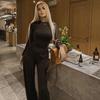 Y24ST593 Women's Casual Solid Color Round Neck Long Sleeve Top and Wide Leg Pants Set for Spring and Autumn