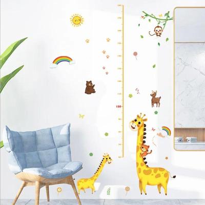 Autocollant mural dessin animé girafe singe animaux papier peint créatif mesure de la hauteur décalcomanie pour bébé enfant salon chambre décoration intérieure