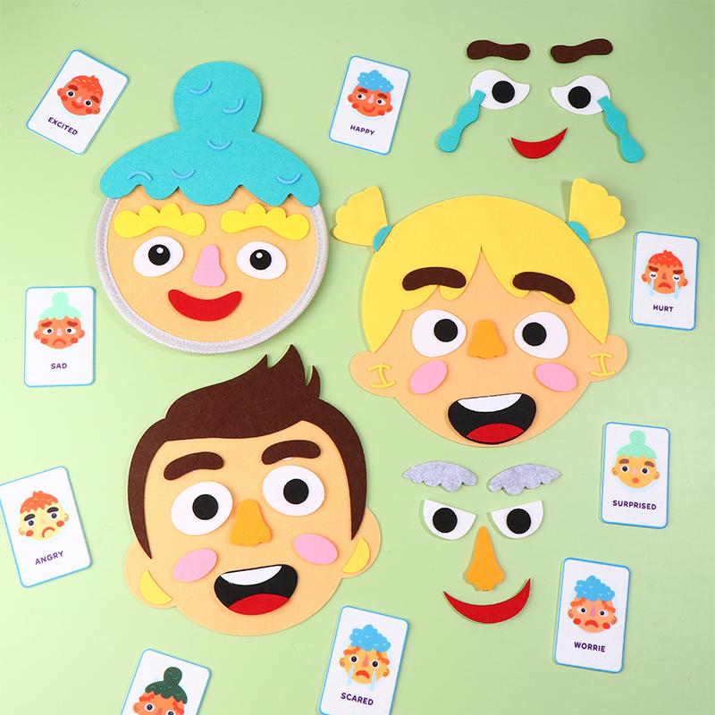 Montessori Facial Expression Game Diy Felt Expression Stickers Emotional Change Toy Toddlers Educational Toys Teaching Supplies