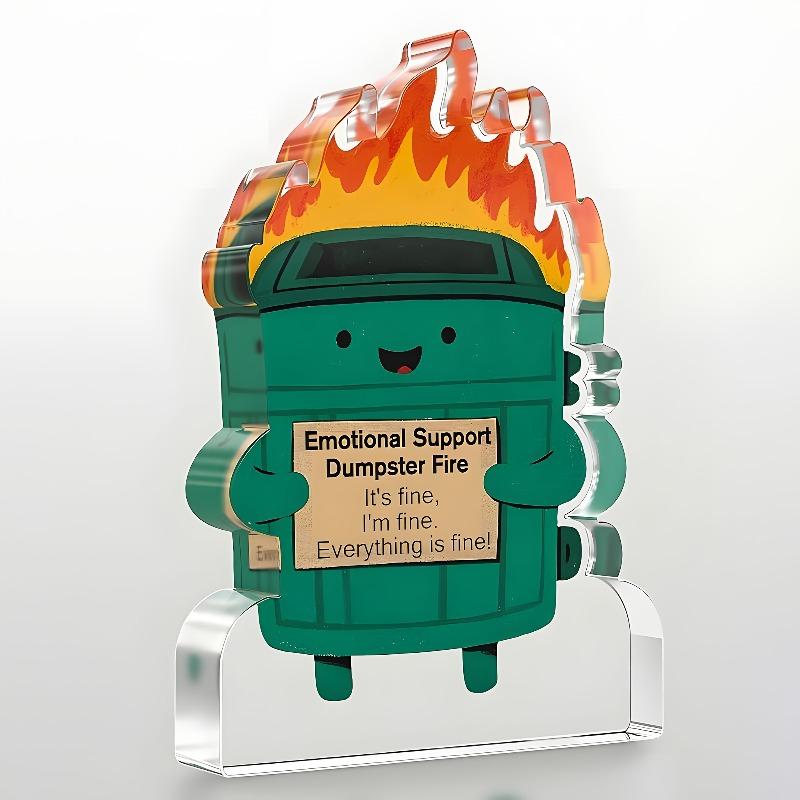 

2D Flat, Dumpster Fire Acrylic Desktop Decoration, Birthday Gifts, Suitable for wall decoration, porch, room, villa, accents Home, Hallway, or Workpla 12*8.7CM