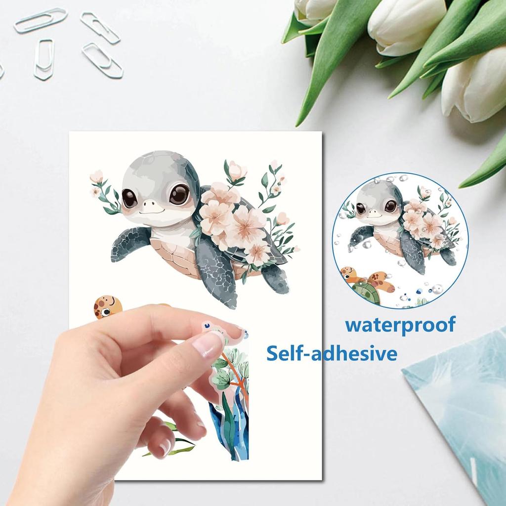 CRASPIRE 8 Sheets 8 Styles Turtle Window Sticker Self Adhesive Sea Grass Ocean Wall Decals Peel and Stick Clings PVC Waterproof Decor for Bedroom