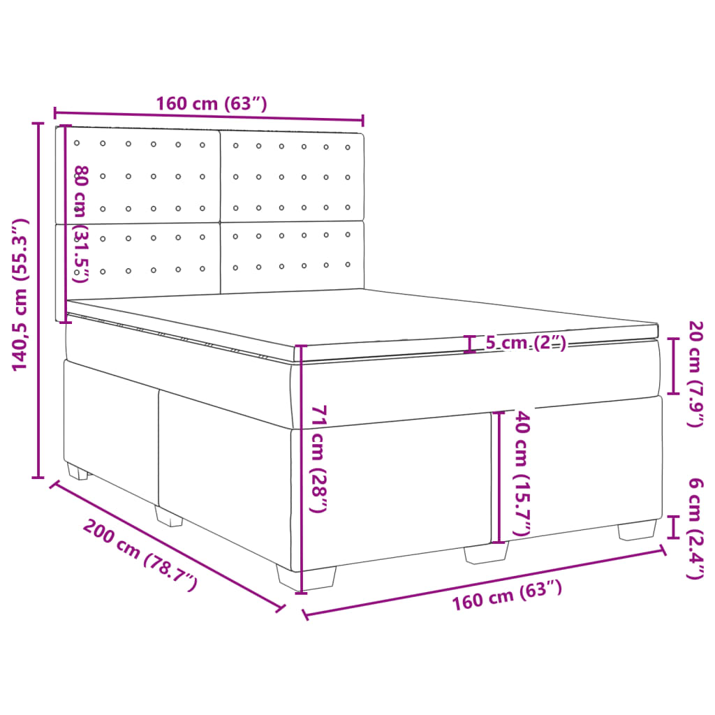 Box Spring Bed with Mattress Dark Grey 160 x 200 cm Fabric