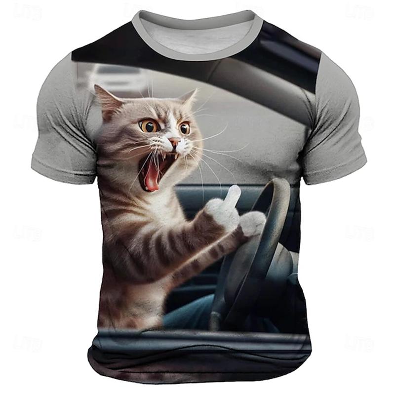 Summer Round Neck Funny Animal Pattern 3D Print Top Fashionable Casual Short Sleeved Men's T-shirts