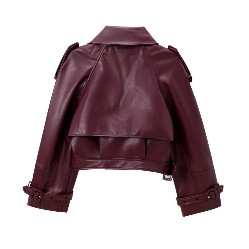 Womens Oversized Shoulder Motorcycle Leather Jacket Short Fit Streetwear Biker Style With Patchwork Detail