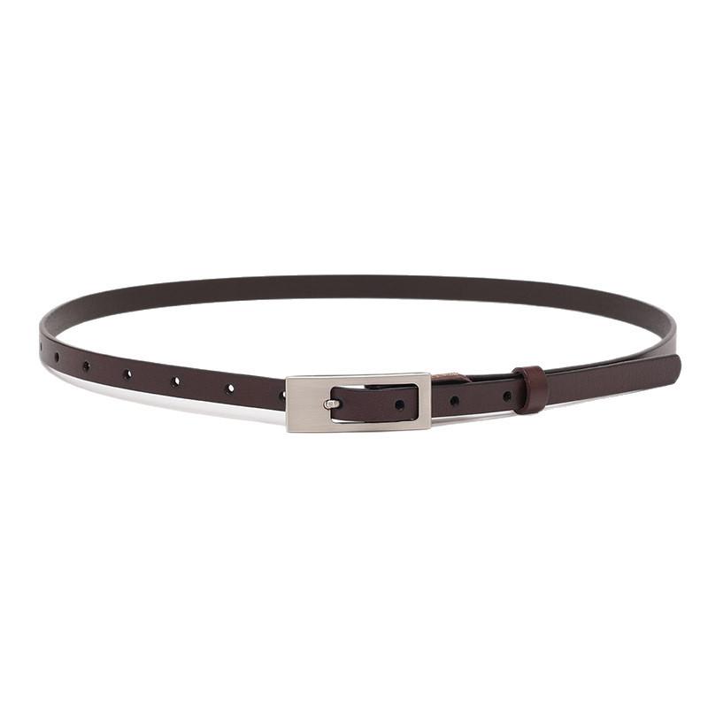 Simple Solid Color Silver Buckle Decoration Women Slim Waist Belt For Work And Fashion Outfits