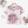 ZANZEA Women Casual V-Neck Summer Short Sleeve Print Blouse