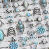 JMXD-15 Pcs Bohemian Turquoise Flower Rings Set Vintage Geometric Lace Stackable Boho Chic Statement Jewelry for Women