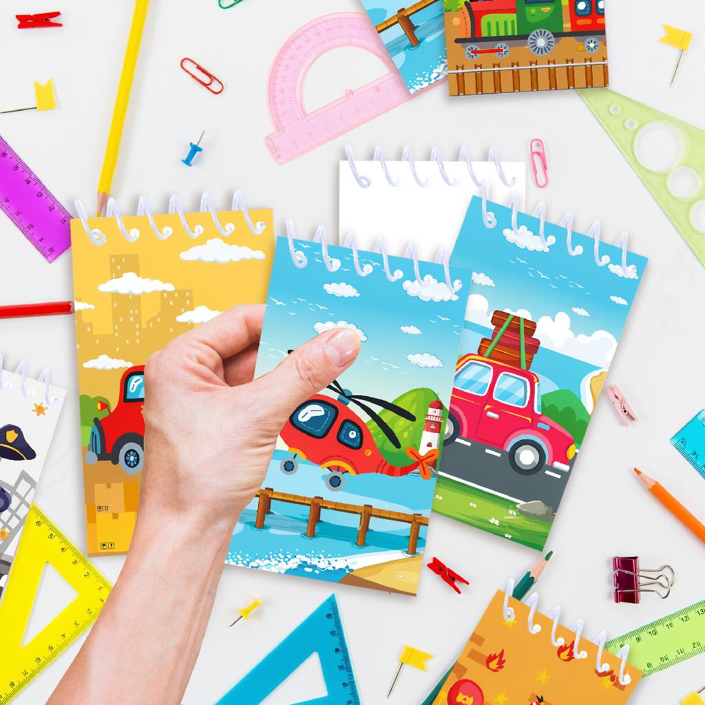 8pcs Vehicle Spiral Notebook Kids Transportation Cartoon Vertical Flip Notepad Colorful School Student Gift Classroom Supplies