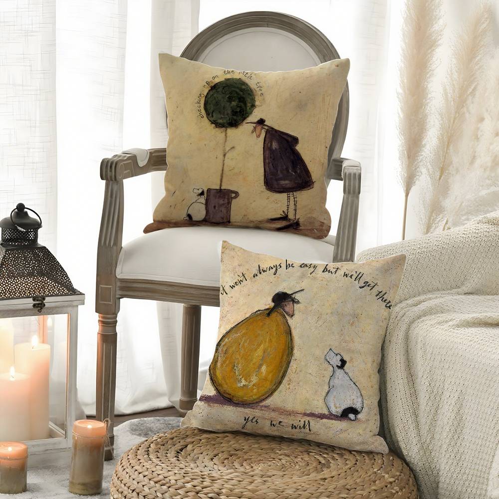 Pillow Case Painting S-Sam Toft Art Sofa Short Plush Double-Sided Hd Printing Room Home Office Gift Cushion Cover