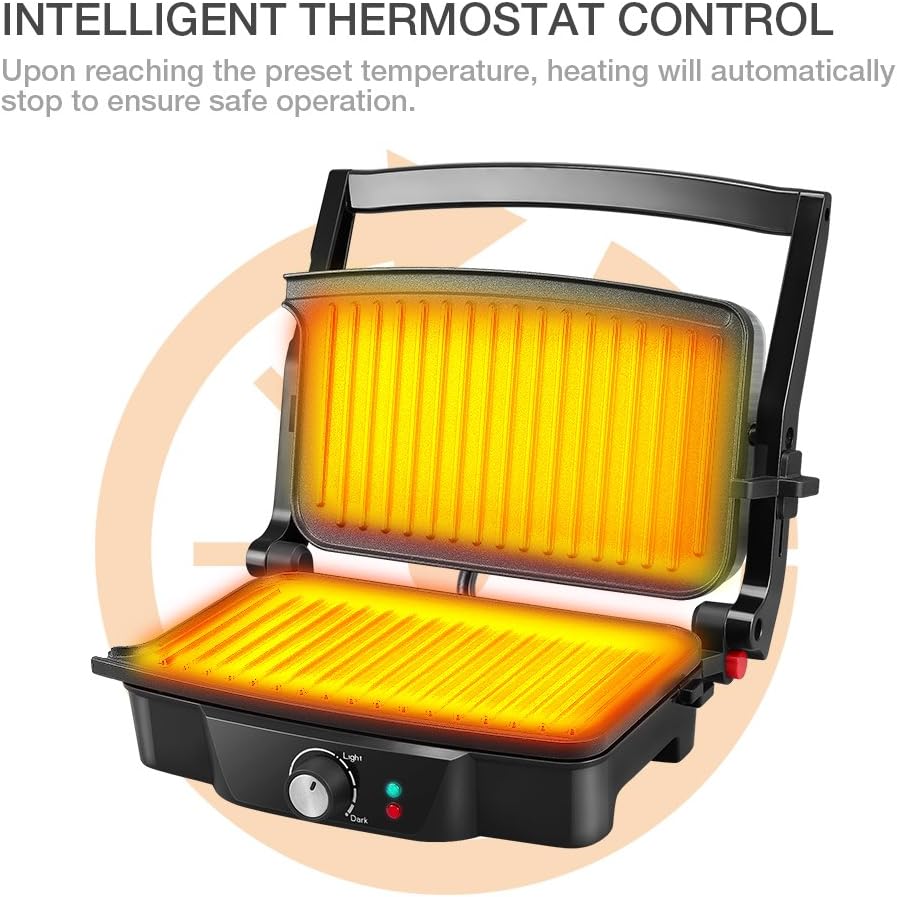 2 Slice Press Grill, Electric Sandwich Maker Non-Stick Coated Plates, Opens 180 Degrees for Cooking
