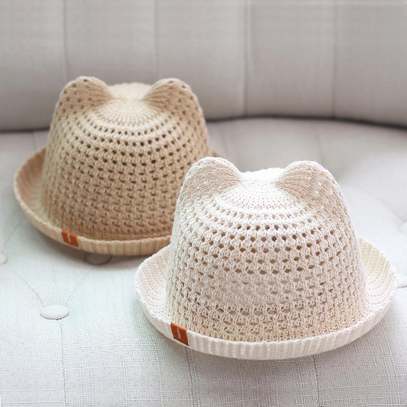 Kids cute Baby Summer Children's cat sunshade hat Beach Hats Straw Hat Boy Girls Cotton Breathable Cap Travel Cap protection