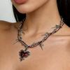 Barbed Wire & Heart Pendant Choker, Vintage Gothic Thorn Chain Necklace, Hip Hop Fashion Jewelry Birthday Gift