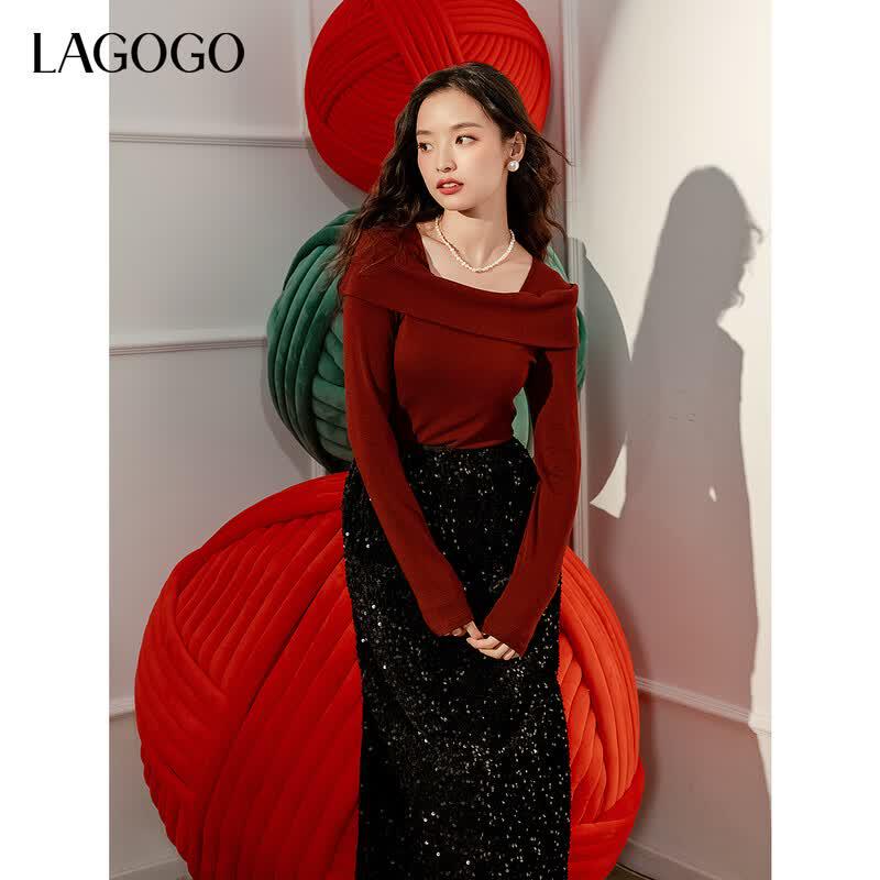 LAGOGO 2025 Square Neck Slim Fit Women s Top M