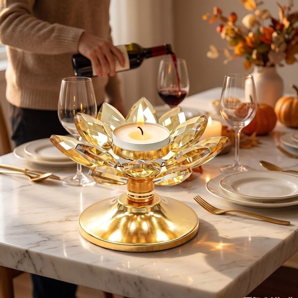 Rutschfester Lotus-Kerzenhalter Metallbasis Klarer Blumenkerzenständer Heimdekoration