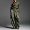 Ensemble 2 pièces pour femme vert olive à manches longues et jambes larges