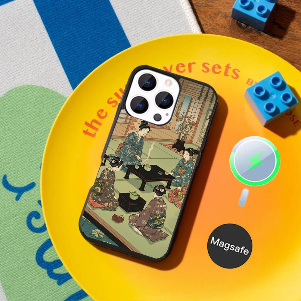Japan Style Ukiyo-e Art Phone Case For iPhone 17,16,15,14,13,12,11,Pro,Max,Plus,Mini,SE4,E Magnetic Magsafe Wireless Charging