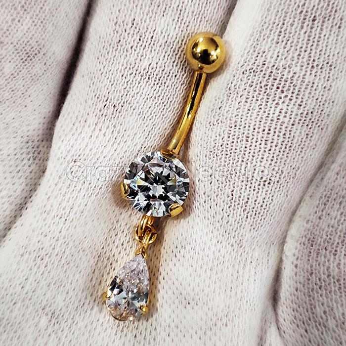 Gold Navel Ring With White Zircon - Kp-009 1.6/10