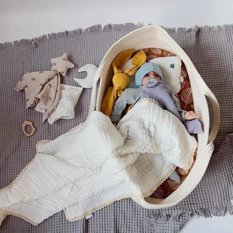 Baby Swaddle Blanket Cotton Bath Towel Six Layers Gauze Lace Swaddle Wrap for Newborn Blanket Baby Items Stroller Cover