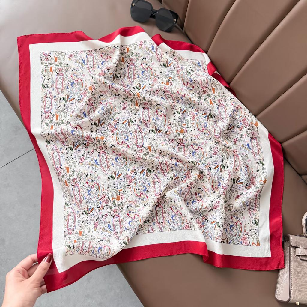Retro Old Money Wind Silk Double Crepe Silk Scarf Women's Spring and Summer Senior Sense Versatile 100% Mulberry Silk Square Scarf Thin Scarf