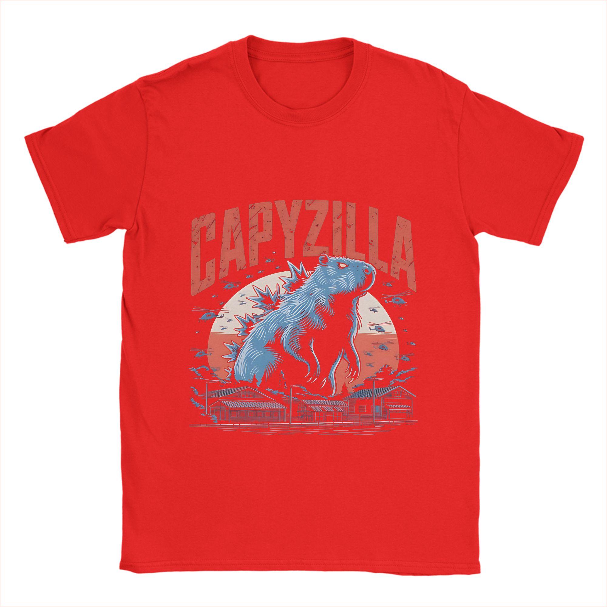 

Capybara Monster Capyzilla Sunset 100 Cotton T Shirt For Mens Summer Y2K TShirts O Neck Leisure Tees Oversize Hot Sale Tops S