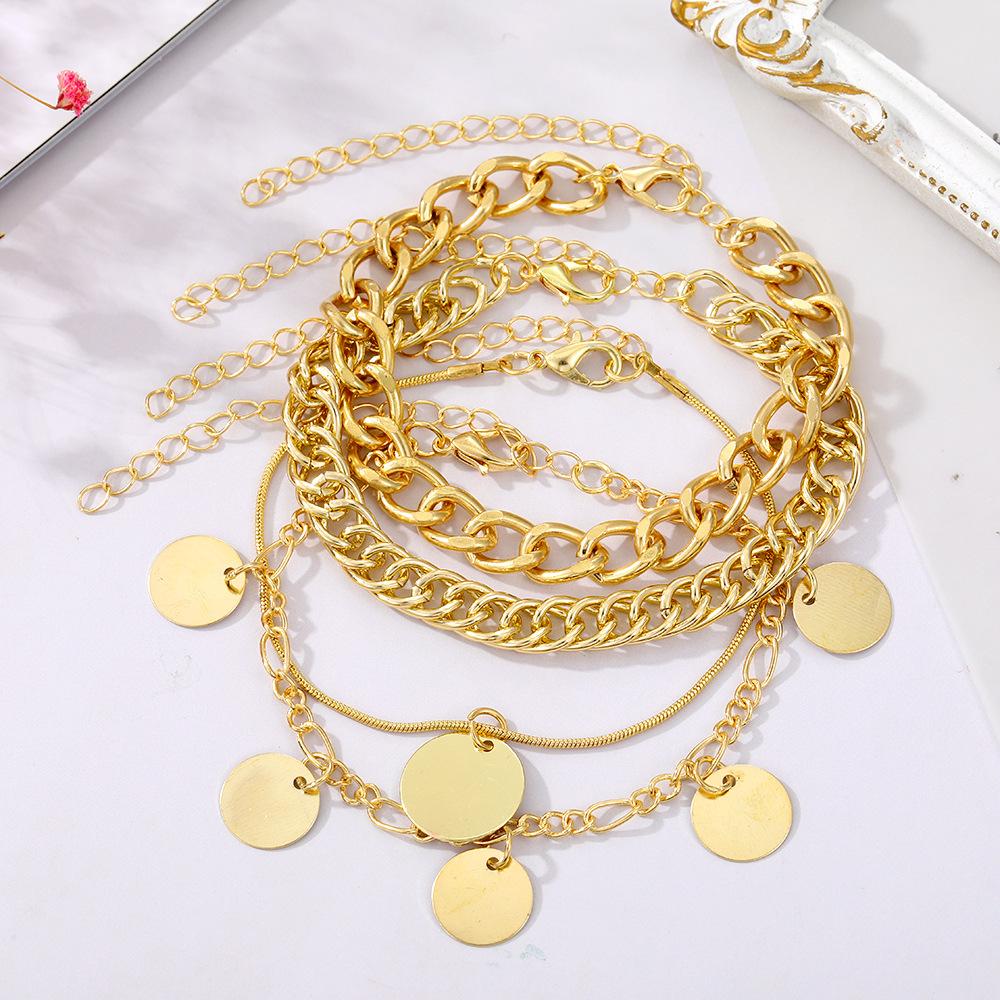 Suitable For Daily Wear Stackable Bracelets For Holidays 4pcs/set Of Fashion Jewelry Women's Classic Round Pendant Multi-layer A Gift Jewelry