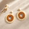 European Retro Geometric Raffia Earrings: Vacation-Style Wooden Hollow Long Accessories for Women