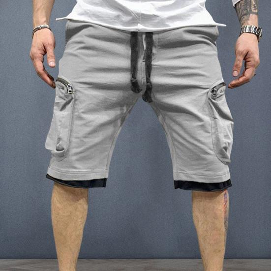 Cargo Shorts Elastic Waist Multiple Pockets Shorts Zipper Drawstring Streetwear Casual Knee Length Summer Shorts Male Clothes