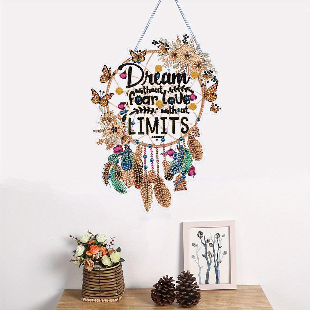 1Pc 5D Acrylic DIY Material Kit Dreamer Butterfly Dream Catcher Diamond Painting Door Hanging Wall Hanging