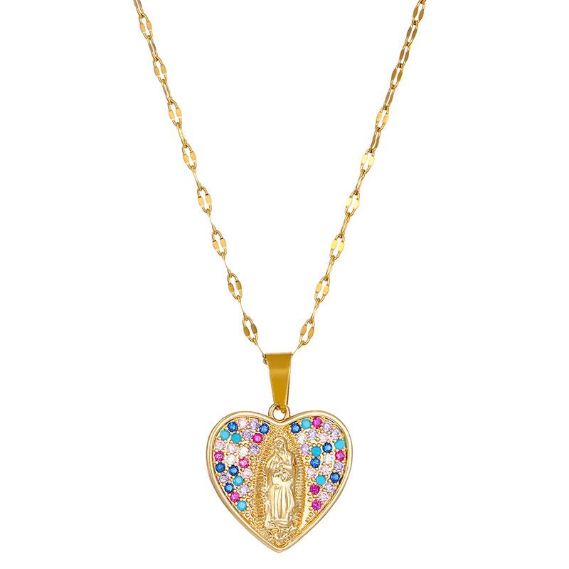 Christian Catholic Accessory Trendy Our Lady Virgin Mary Necklaces Stainless Steel Oval Pendant Neck Chains for Women