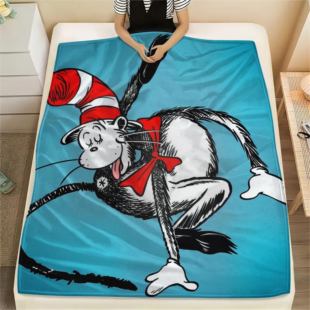 The Cat in the Hat Print Flannel Blanket, High quality Comfortable for All Seasons, Home Decor, Warmth and Comfort