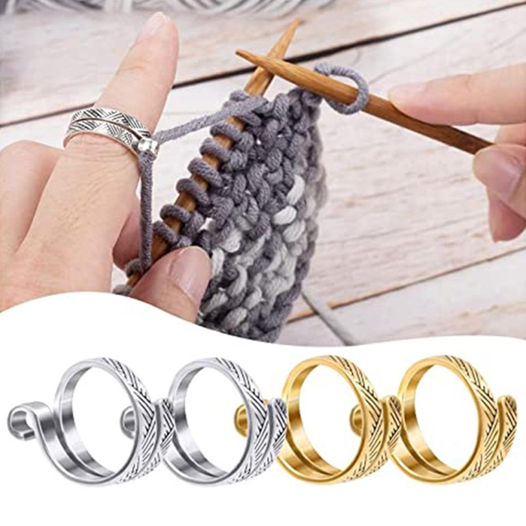 Lot de 4 anneaux de crochet réglables en métal pour tricot, guide-fil, support de doigt pour bricolage
