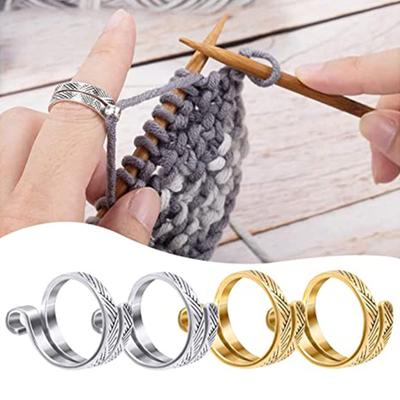 4PCS Knitting Loop Crochet Rings Adjustable Crochet Rings Thimble Metal Yarn Guide Finger Holder Rings for DIY Craft