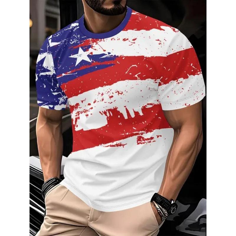 European and American Cross-border Amazon's New Summer Casual Men's Clothing 3D Digital Printing Five-pointed Star Quick-drying T-shirt