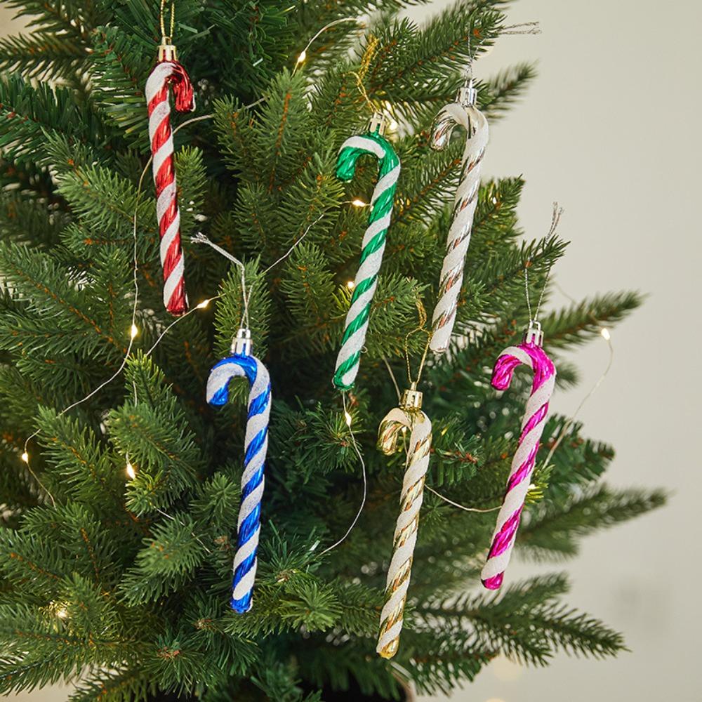 6pcs/box Cute Christmas Tree Decoration Hanging Candy Hook Ornaments Candy Canes Decoration  Holiday