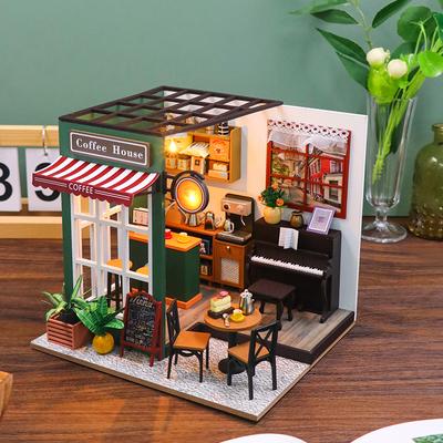 DIY Wooden Doll House Toy 3D Puzzles Mini Dollhouse Handmade Doll House Model Building Kits Coffee House Toys For Children Gifts