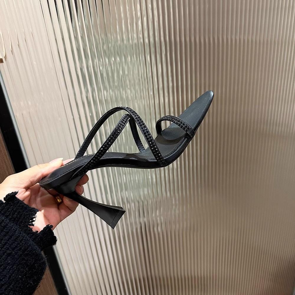 2025 Summer Word with Snake Wrap Open-toed Rhinestone Flash Diamond Bow Thin Heel High Heel Sexy Sandals Women's Shoes