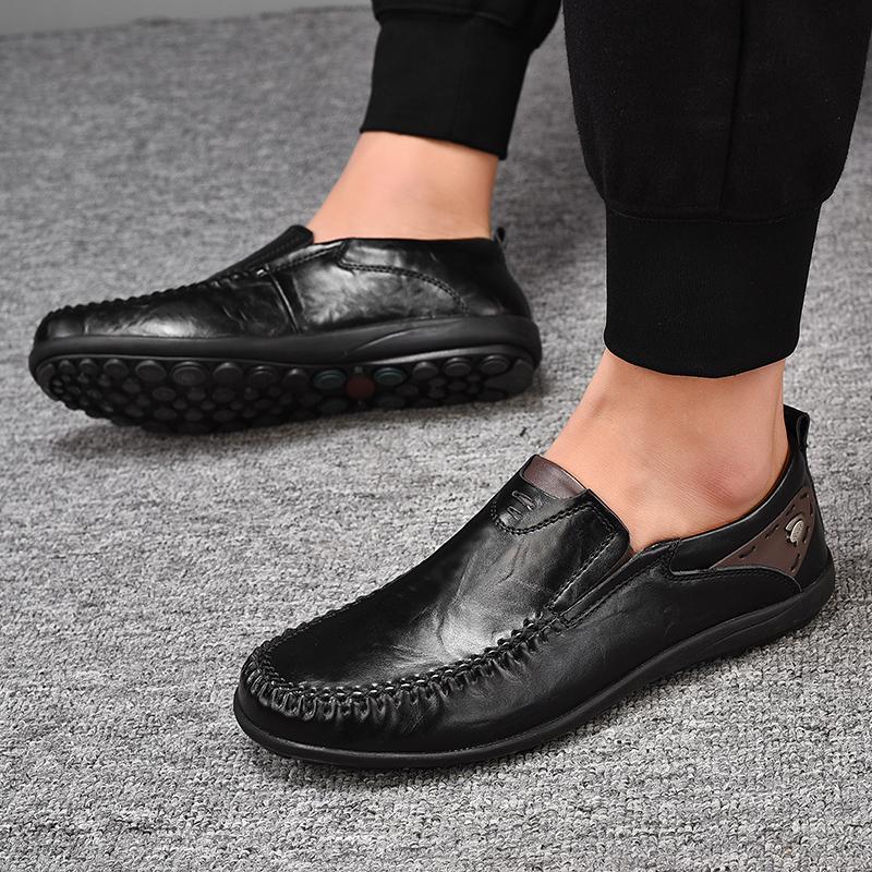 Man Shoes Genuine Leather Men Casual Shoes Brand 2025 Mens Breathable Slip on Black Driving Shoes Plus Size 47 Carving