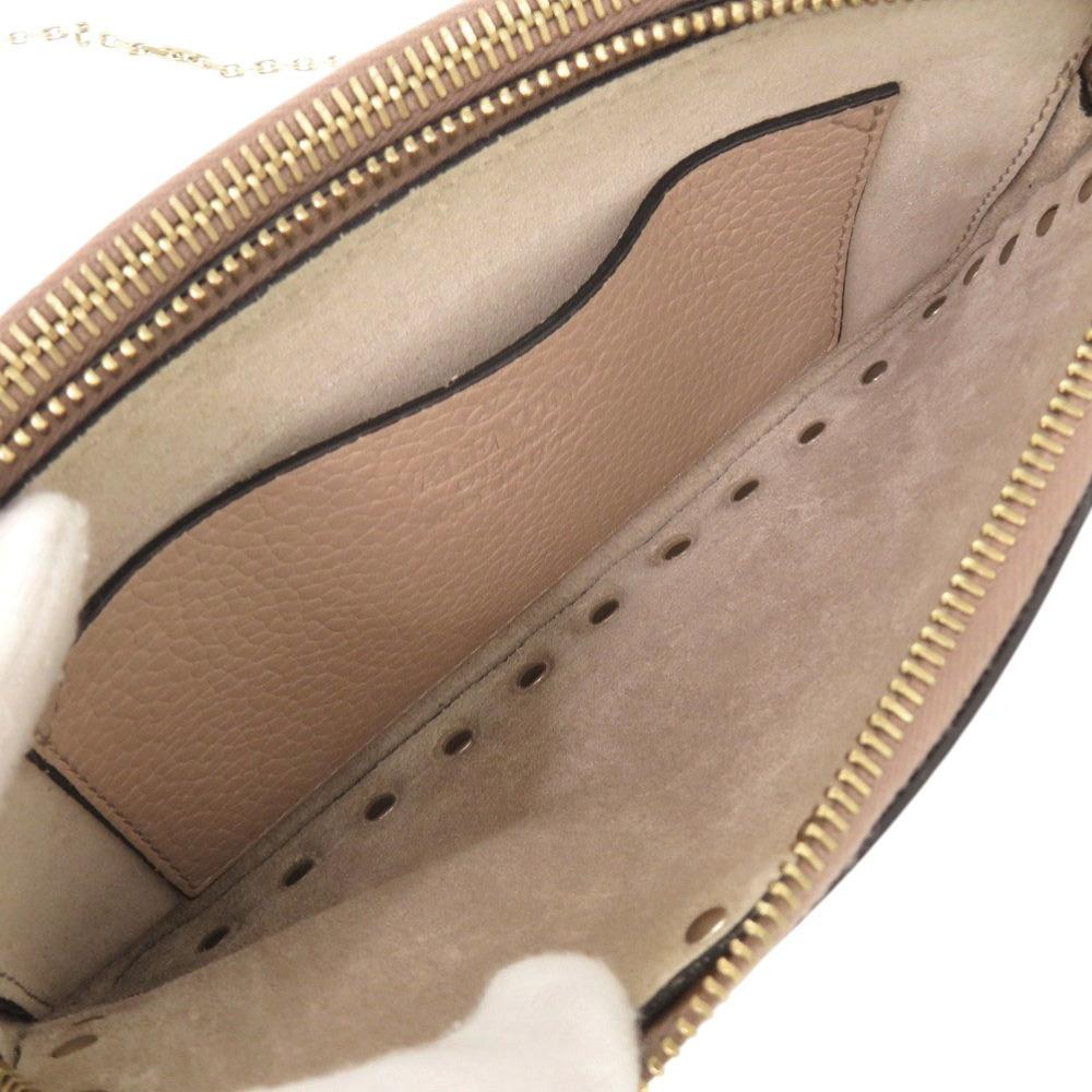 Used AUTHENTIC Valentino Garavani Chain Shoulder Rock Studs Shoulder Bag Pink Beige