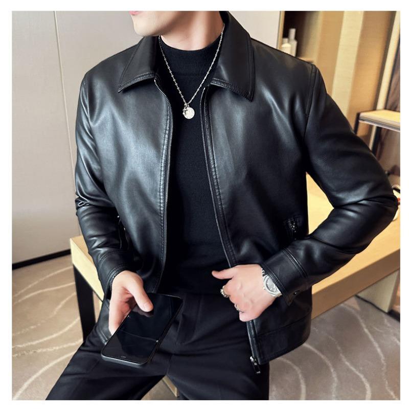 סתיו וחורף חדש לגברים אופנתי מזדמן צווארון בייסבול קצר צווארון PU נאה